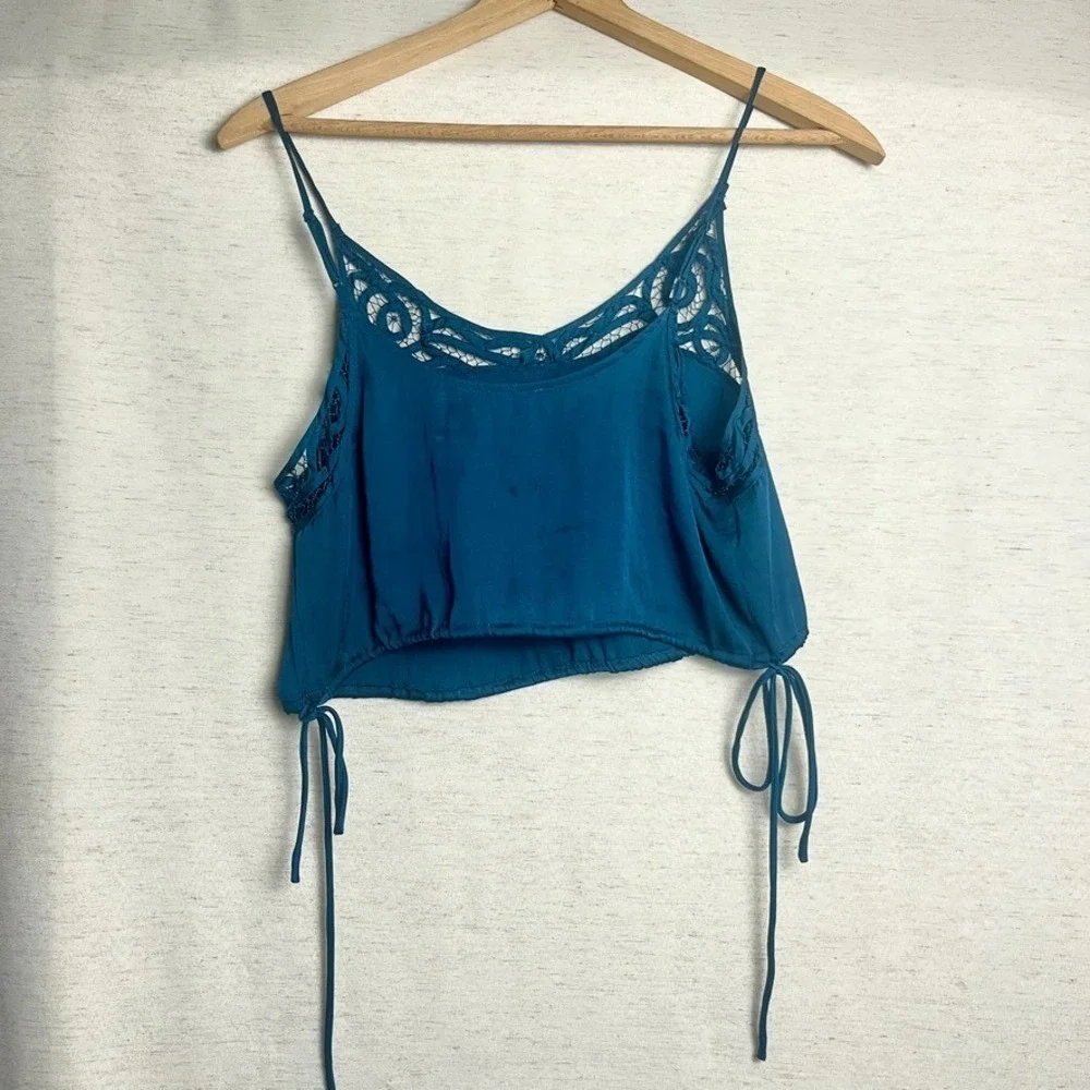 Free People Blouson Brami Blue-Green Teal Lace Strappy Cami‎ S boho festival